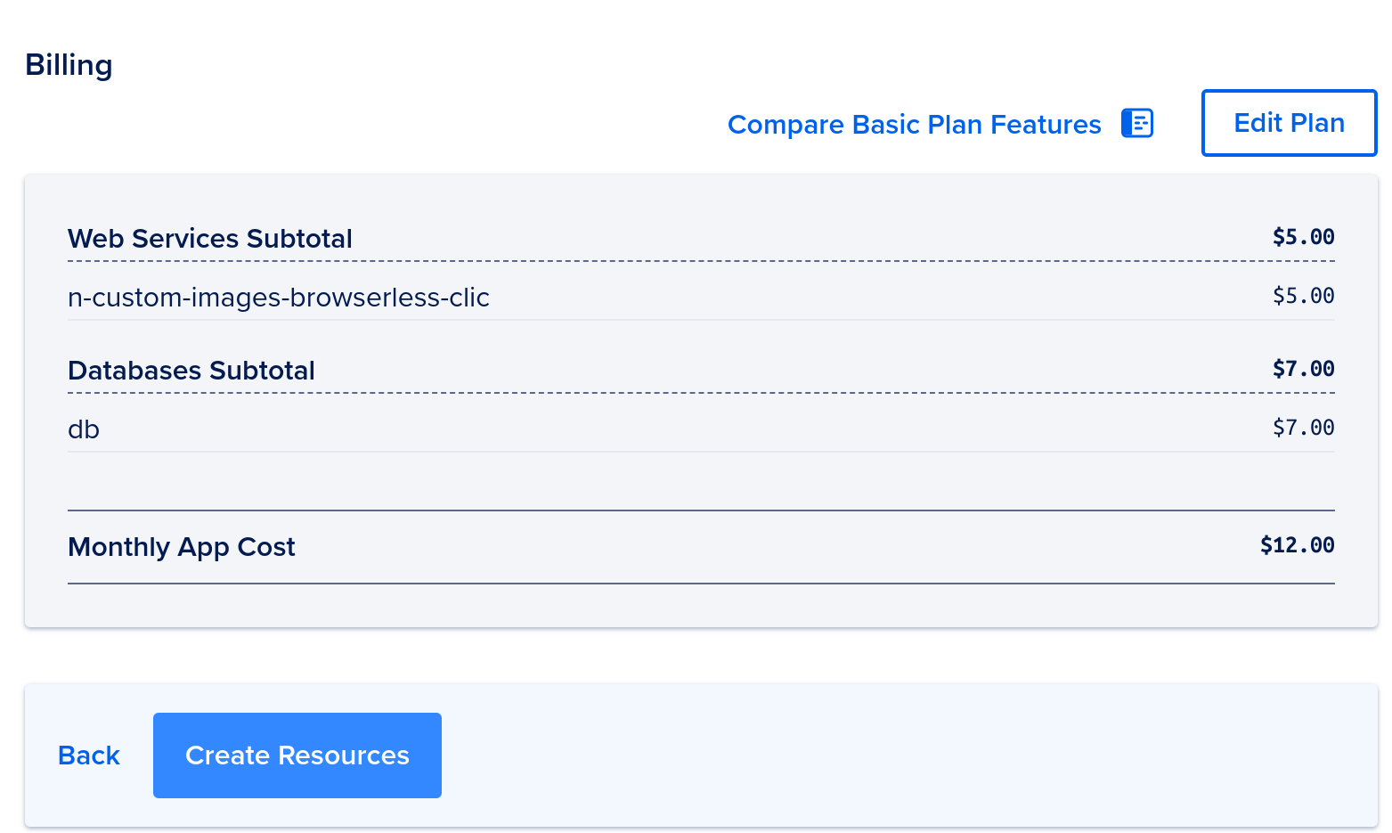 Create Resources view
