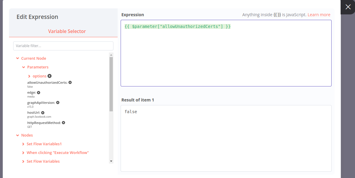 n8n Expression editor