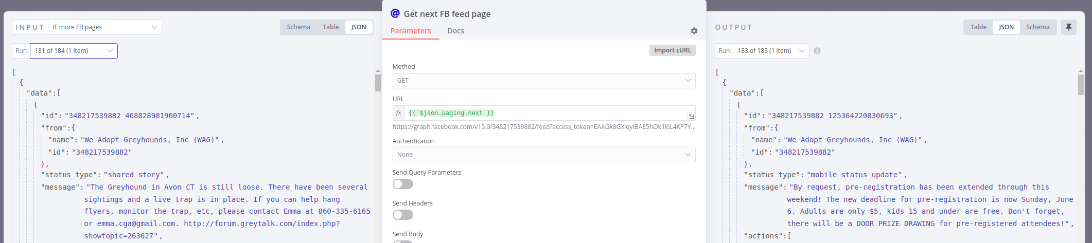 n8n http node for facebook feed