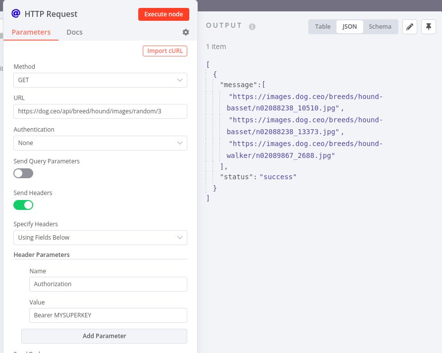 http node showing response