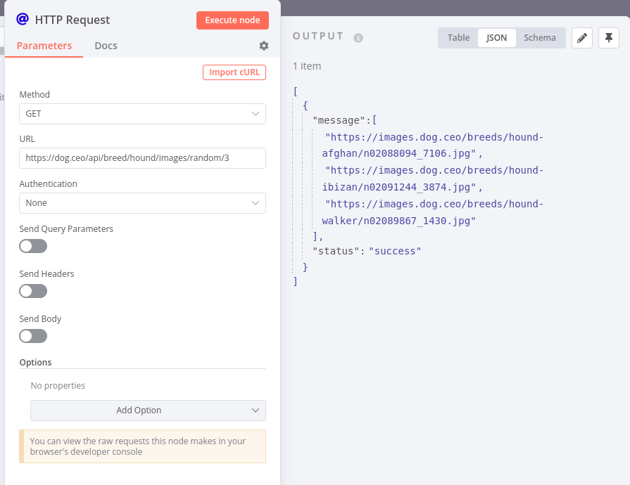 http node showing response