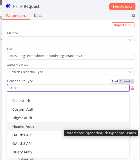 http node generic cred type