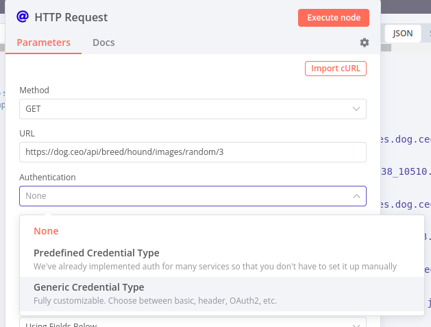 http node generic cred type