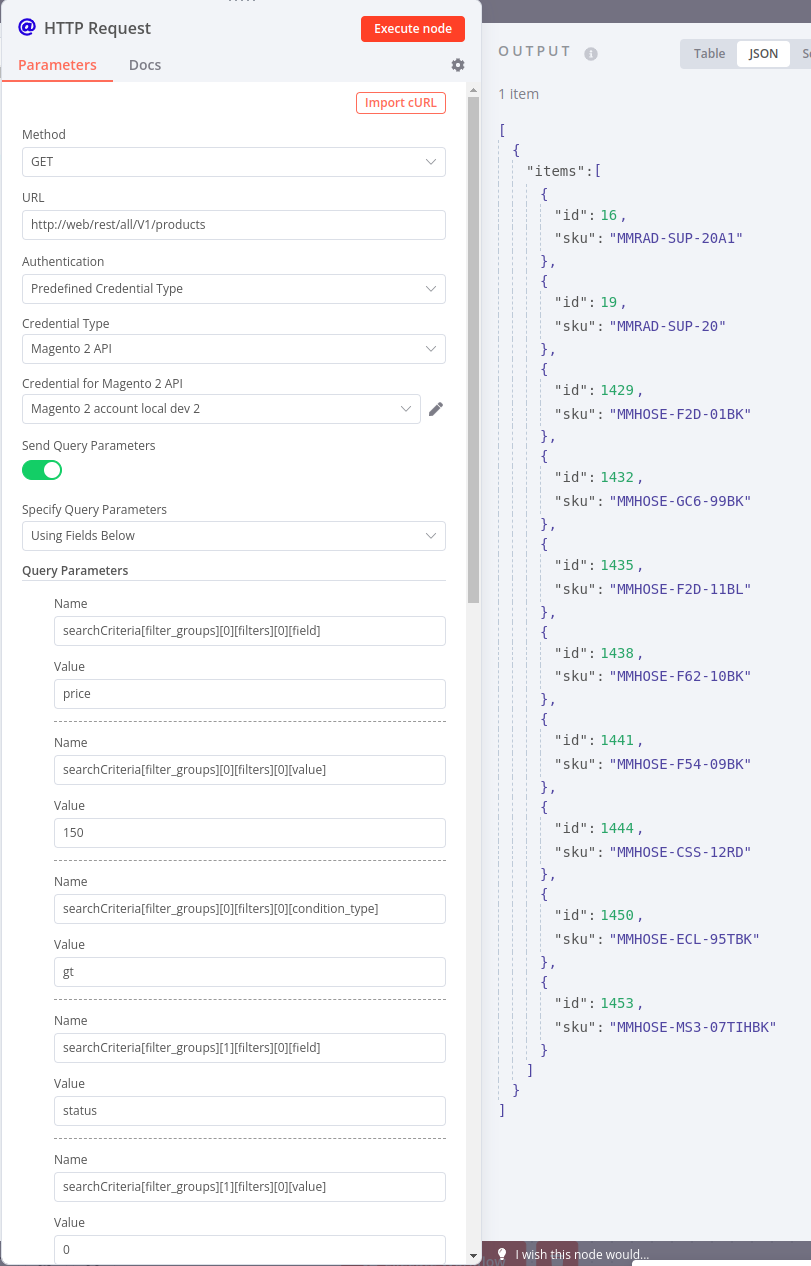 n8n http node import result ran