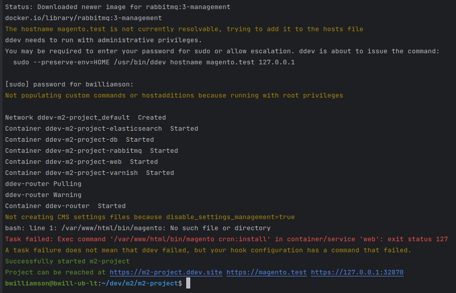 ddev start output