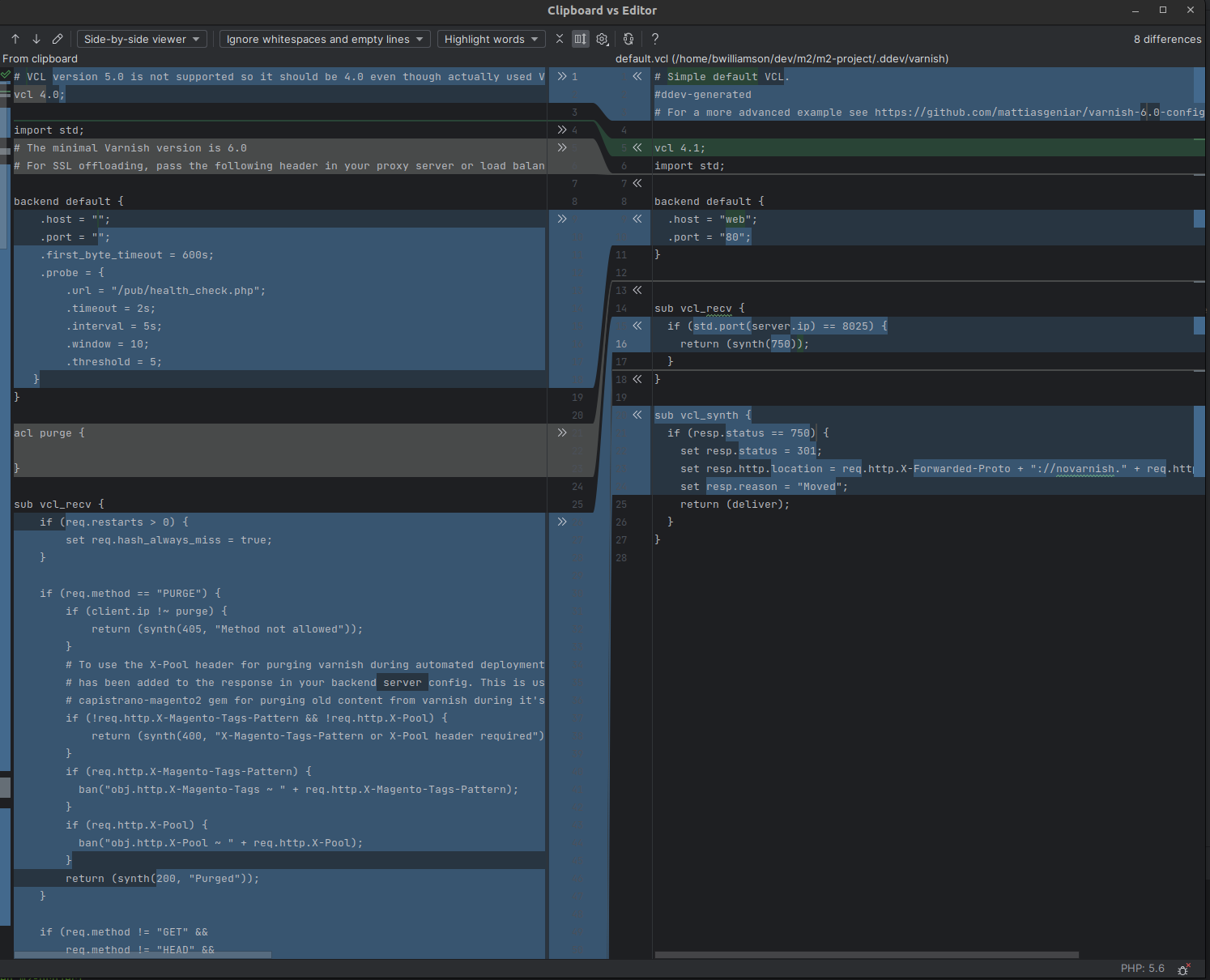 diff between default vcl and magento vcl