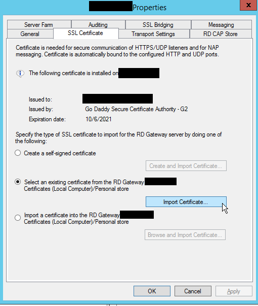 SSL certificates tab